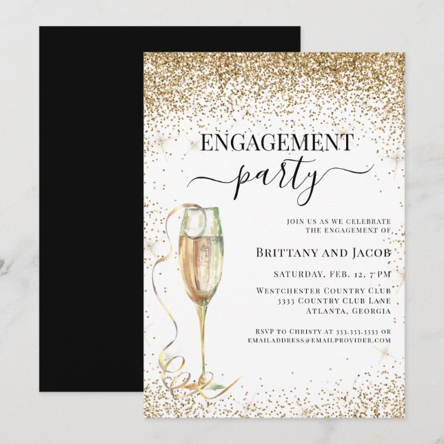 Gold Glitter Elegant Wedding Engagement Party Invitation (Front/Back)