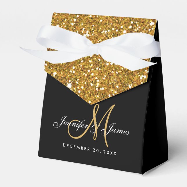 Gold Glitter Elegant Wedding Favour Box (Front Side)