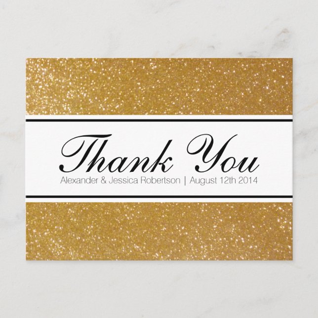 Gold glitter elegant wedding thank you postcards (Front)