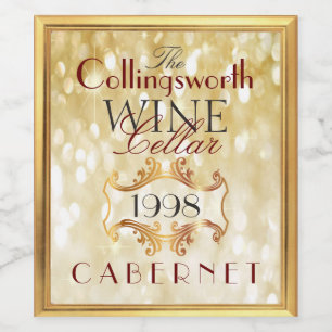 Gold Glitter Elegant Wine Label Personalised