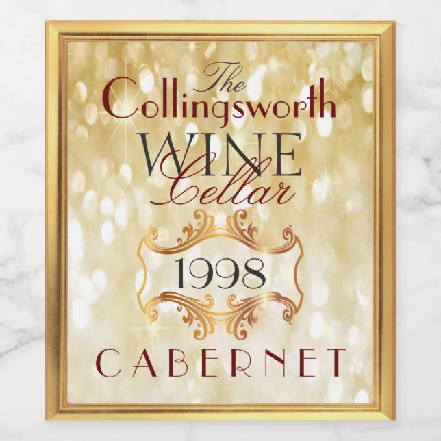 Gold Glitter Elegant Wine Label Personalised (Single Label)