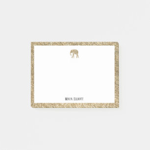 Gold Glitter Elephant & Border with White Post-it Notes