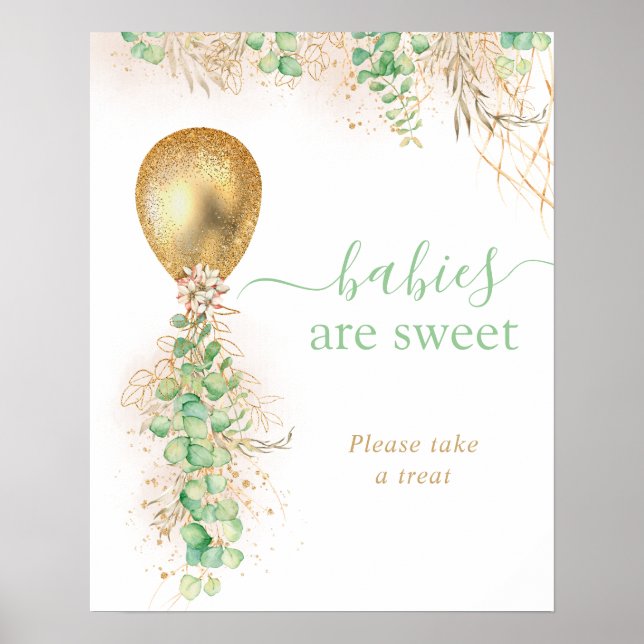 Gold Glitter Eucalyptus Balloon Babies Are Sweet Poster (Front)