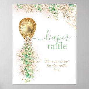 Gold Glitter Eucalyptus Balloon Diaper Raffle Post Poster