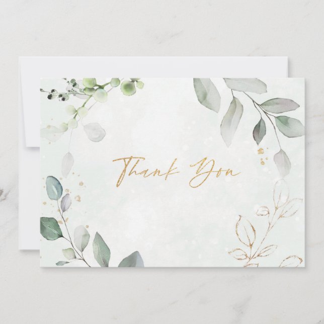 Gold Glitter Eucalyptus Wedding Thank You Card (Front)