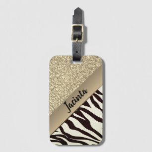 Gold Glitter Exotic Zebra Print Personalised  Luggage Tag