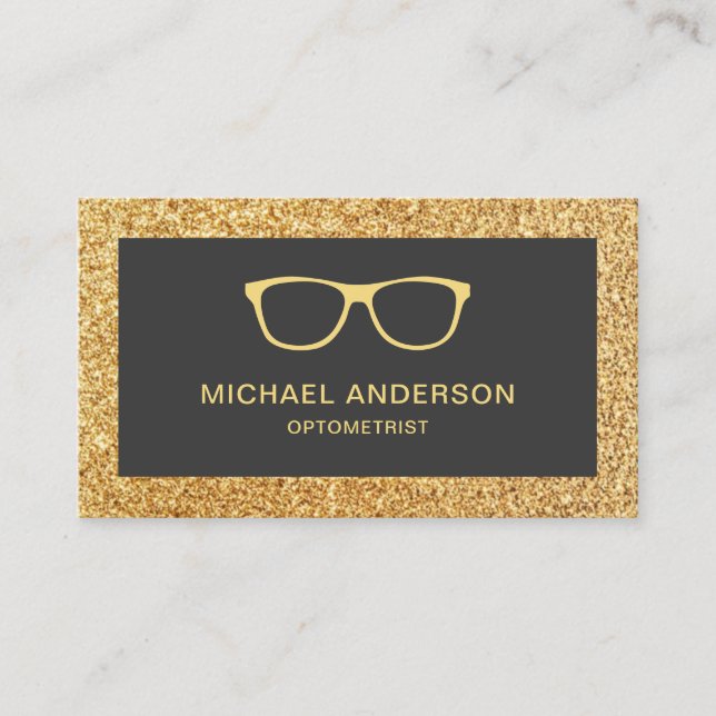 Gold Glitter Eyeglasses Eye Doctor Optometrist Business Card (Front)
