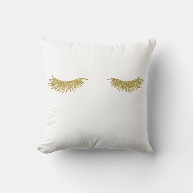 Gold Glitter Eyelash Makeup Throw Pillow (Front)