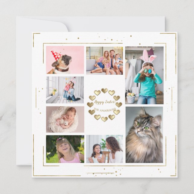 Gold Glitter Family Photo Collage Happy Easter Holiday Card (Front)