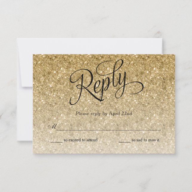 Gold Glitter Fancy Script Reply Card (Front)
