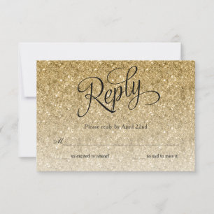 Gold Glitter Fancy Script Reply Card