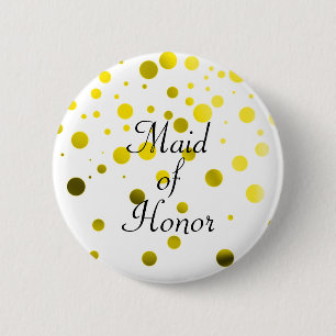 Gold Glitter Faux Foil Confetti Dots Maid of Honou 6 Cm Round Badge