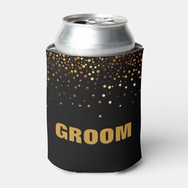 Gold Glitter Faux Foil Confetti Groom Can Cooler (Can Front)