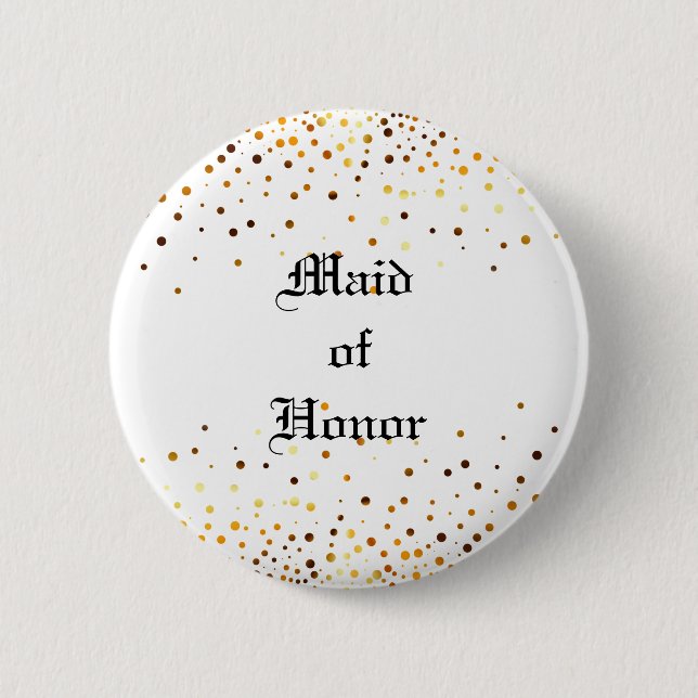 Gold Glitter Faux Foil Confetti Maid of Honour 6 Cm Round Badge (Front)
