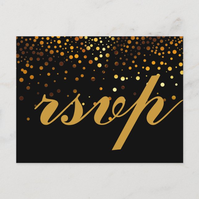 Gold Glitter Faux Foil Glamour Wedding RSVP Invitation Postcard (Front)