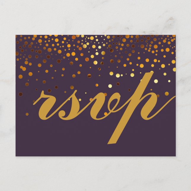 Gold Glitter Faux Foil Glamour Wedding RSVP Postcard (Front)