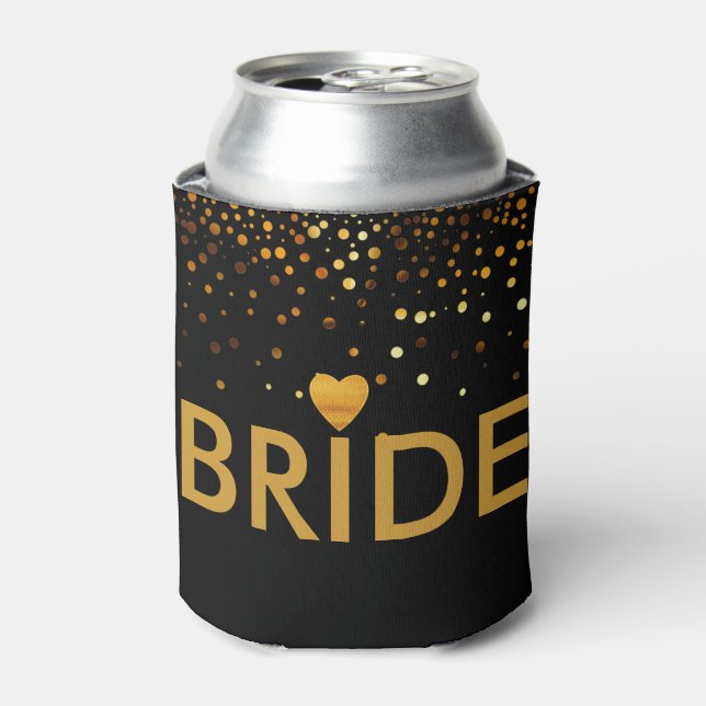 Gold Glitter Faux Foil Heart Bride Can Cooler (Can Front)
