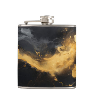 Gold Glitter Faux Foil Marble  Hip Flask