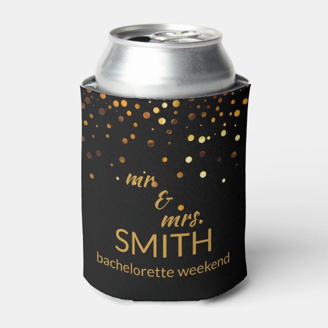 Gold Glitter Faux Foil Mr. & Mrs. Can Cooler (Can Front)