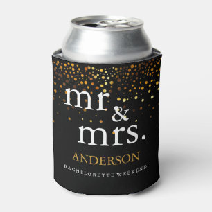 Gold Glitter Faux Foil Mr. & Mrs. Can Cooler