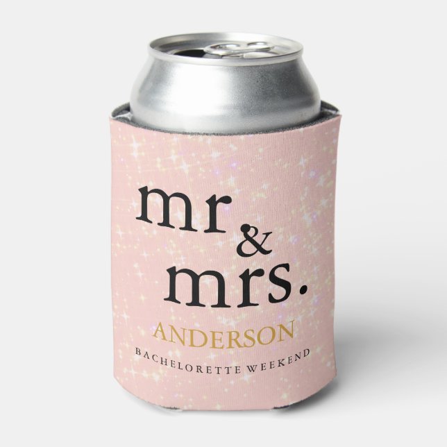Gold Glitter Faux Foil Mr. & Mrs. Can Cooler (Can Front)