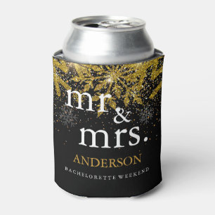 Gold Glitter Faux Foil Mr. & Mrs. Can Cooler