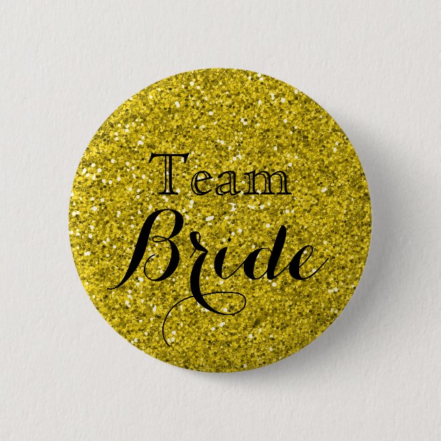 Gold Glitter Faux Foil Wedding Team Bride 6 Cm Round Badge (Front)