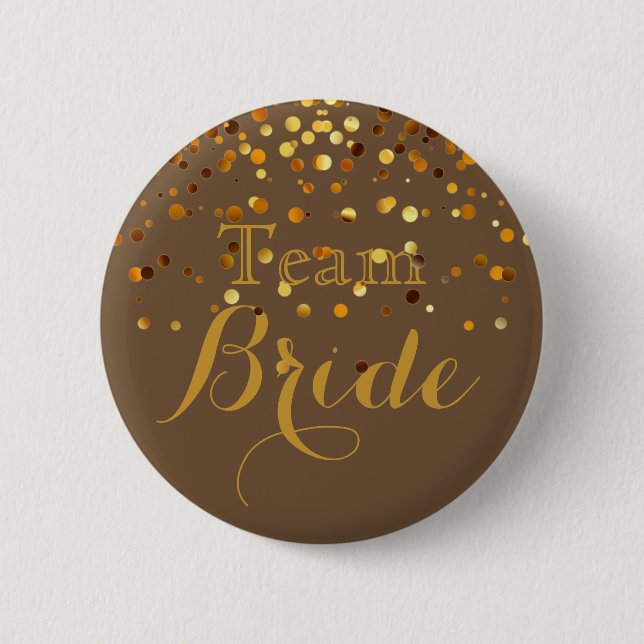 Gold Glitter Faux Foil Wedding Team Bride 6 Cm Round Badge (Front)