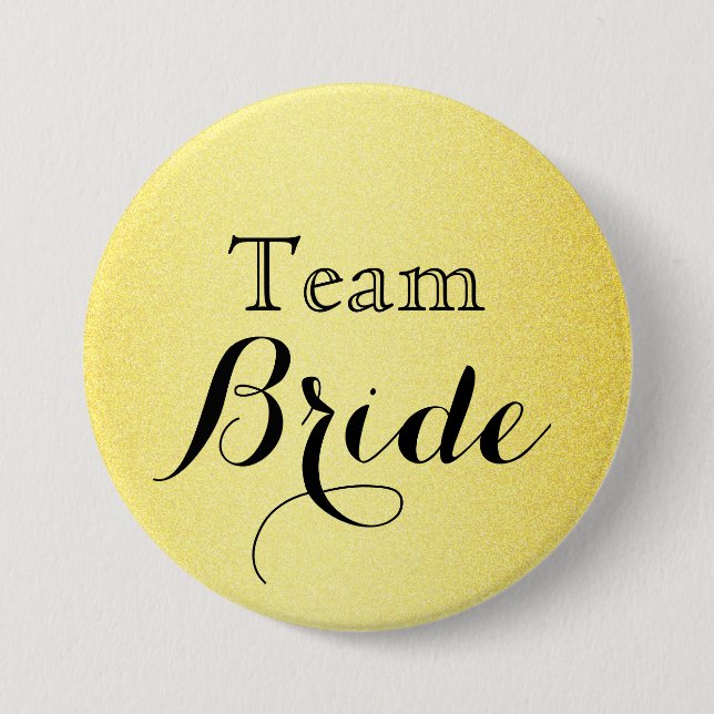 Gold Glitter Faux Foil Wedding Team Bride 7.5 Cm Round Badge (Front)