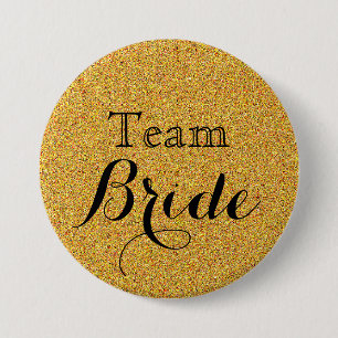 Gold Glitter Faux Foil Wedding Team Bride 7.5 Cm Round Badge