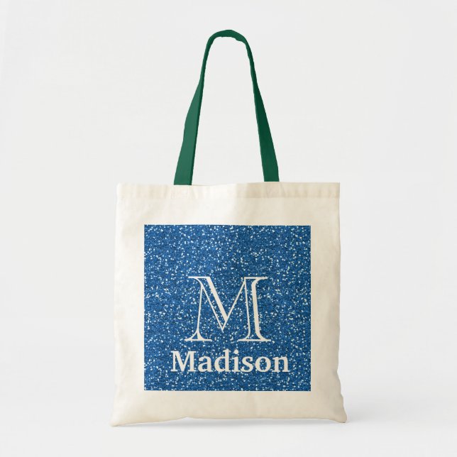Gold glitter faux personalised monogram tote bag (Front)