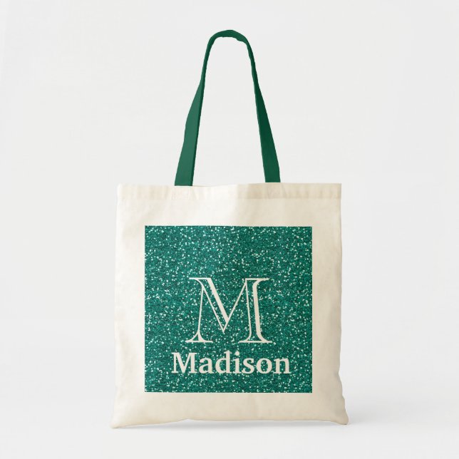 Gold glitter faux personalised monogram tote bag (Front)