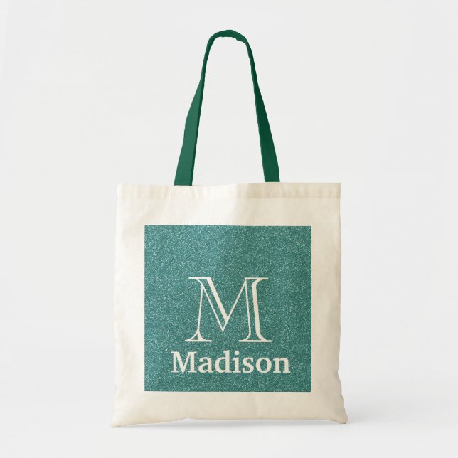 Gold glitter faux personalised monogram tote bag (Front)