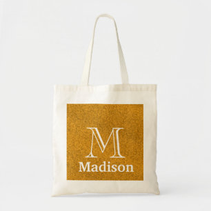 Gold glitter faux personalised monogram tote bag