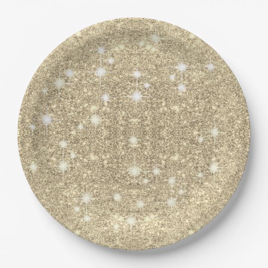 Gold Glitter Faux Sparkle 9 Inch Paper Plate