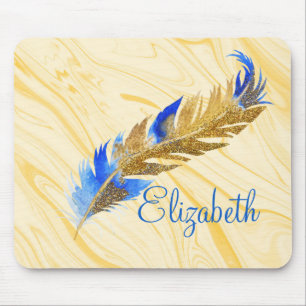 Gold Glitter Feather Cream Marble  HP Laptop Skin Mouse Mat