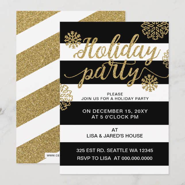 Gold Glitter Festive holiday Party Invitation (Front/Back)