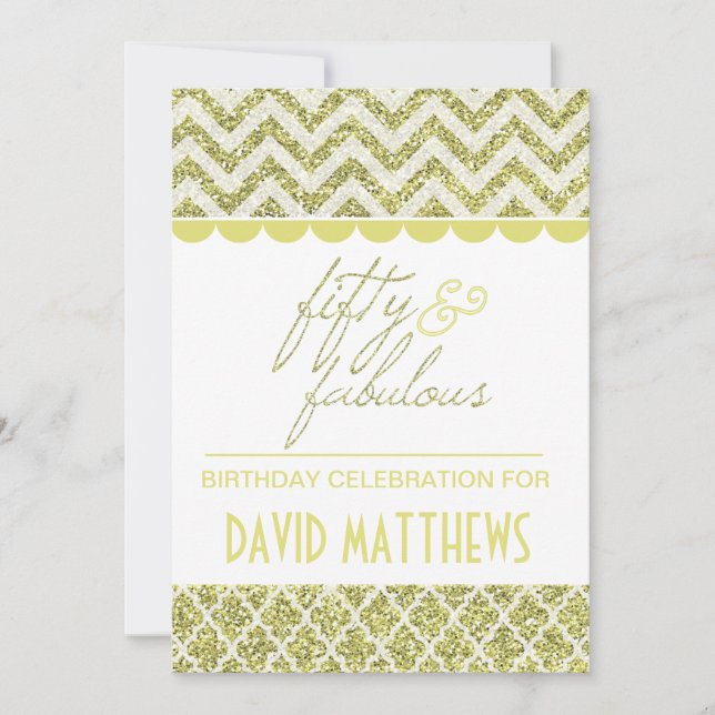 Gold Glitter Fifty and Fabulous Birthday Invite (Front)