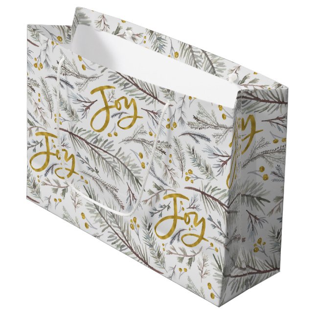 Gold Glitter Fir twigs  Large Gift Bag (Front Angled)