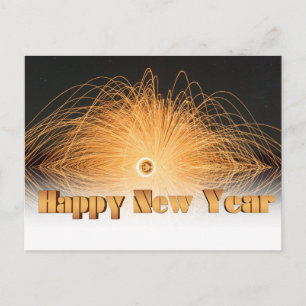 Gold Glitter Fireworks Happy New Year 2016 Holiday Postcard