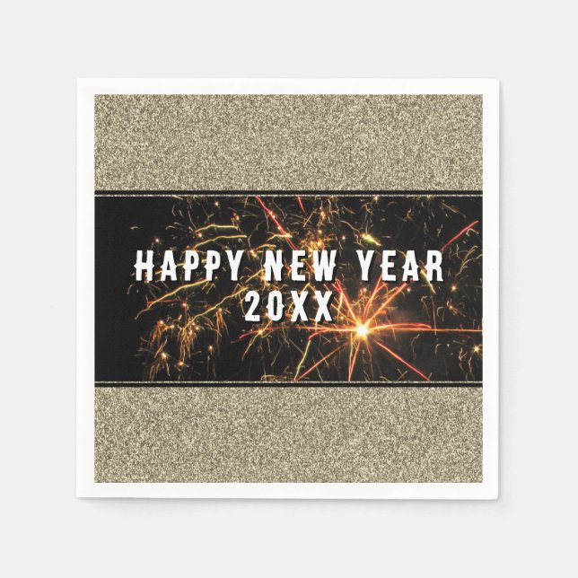 Gold Glitter Fireworks Happy New Year 2023 Party  Napkin (Front)