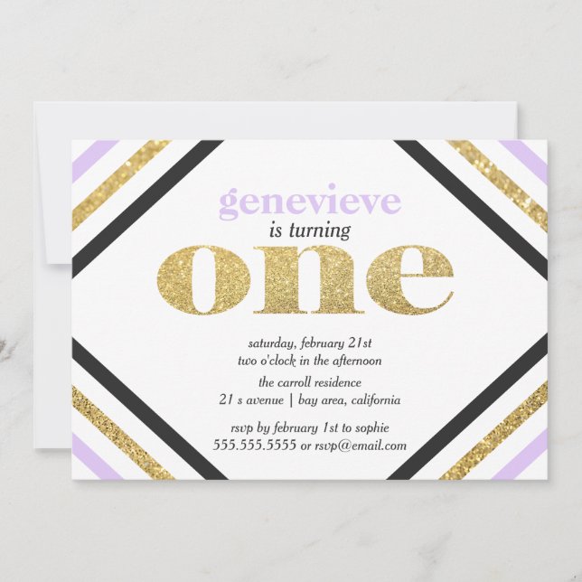Gold Glitter First Birthday Invitation (Front)
