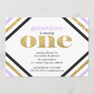 Gold Glitter First Birthday Invitation