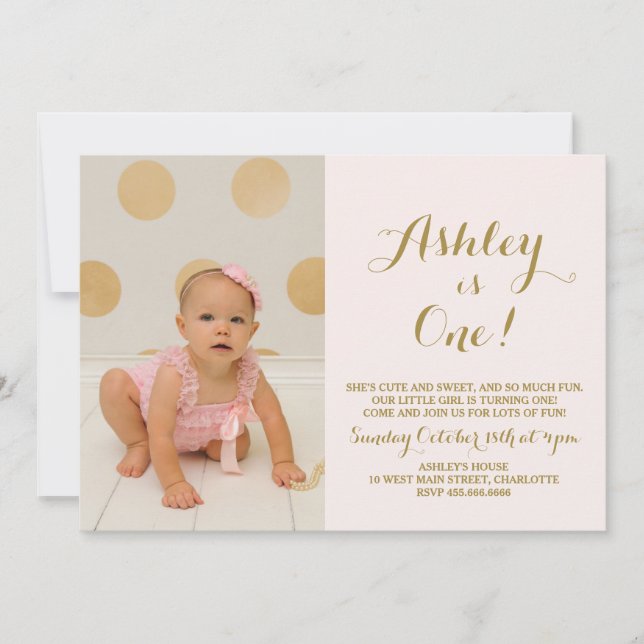 Gold Glitter First  Birthday Invitation (Front)