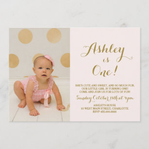 Gold Glitter First Birthday Invitation
