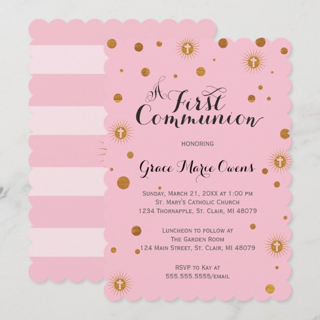 Gold Glitter First Communion Invitation (Front/Back)