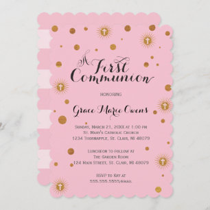 Gold Glitter First Communion Invitation