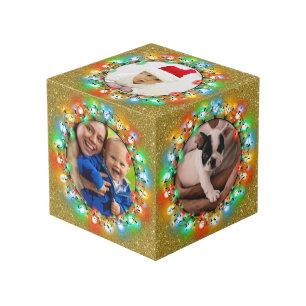 Gold Glitter Five Photo Christmas Holiday Pictures Cube