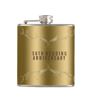 Gold & Glitter Floral Frame Over Gold Hip Flask
