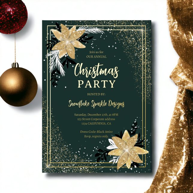Gold glitter floral green Corporate Christmas Foil Holiday Card (Gold glitter floral green Corporate Christmas Foil Holiday Card)
